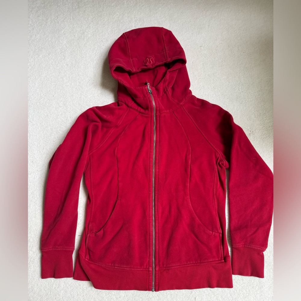Red Lululemon Scuba Hooded Full Zip Jacket